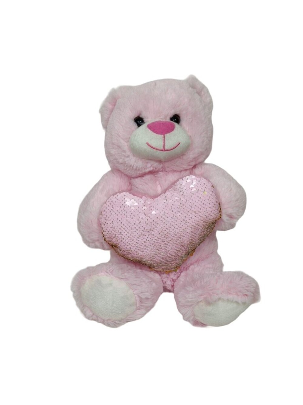 Midwood Brands Pink Plush Teddy Bear With Flippable Sequin Heart Ages 3 and up